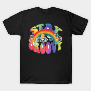 Stay Groovy 60s Outfit 70s Theme Costume Cute Rainbow Hippie T-Shirt